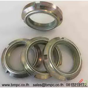 Prevailing torque type slotted round nut with non-metallic insert type GUK 