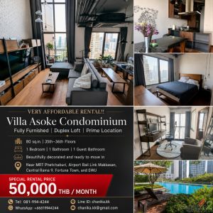 Very affordable rental!! Villa Asoke Condominium, Fully furnished 