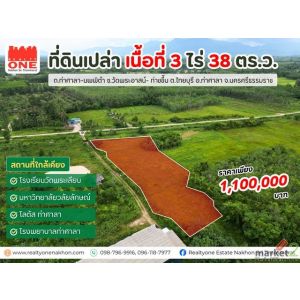 ที่ดินเปล่า 3 ไร่ 38 ตารางวา  อ.ท่าศาลา ราคาเพียง 1,100,000 บาท 